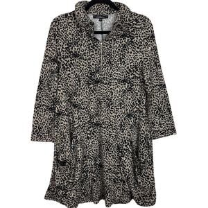 Calessa Leopard Print Dress Long Sleeve Collared Neck Quarter Zip Pockets Medium